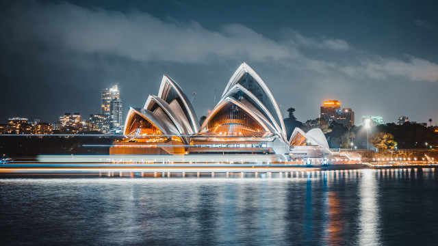 Large building city lights water free wallpaper - medium preview image