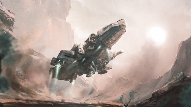 Futuristic space ship mountains clouds free wallpaper - medium preview image