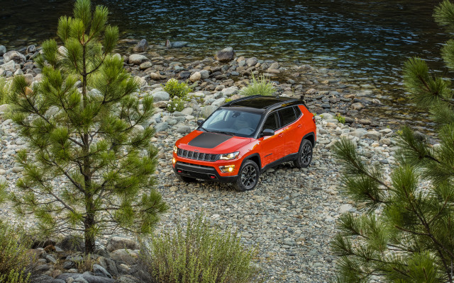 Red jeep rocky river forest free wallpaper - medium preview image