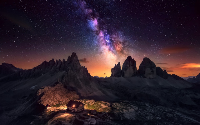 Night sky mountains tent stars free wallpaper - medium preview image