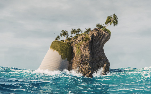 Rock ocean palm island matte free wallpaper - medium preview image