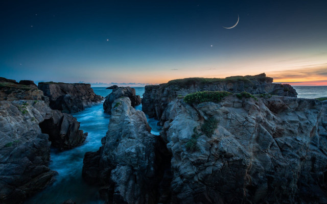 Moon ocean cliffs rocks night free wallpaper - medium preview image
