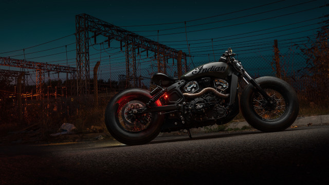 Motorcycle night road powerlines building free wallpaper - medium preview image
