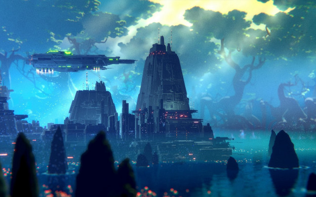 Futuristic city skyline afrofuturism matte free wallpaper - medium preview image