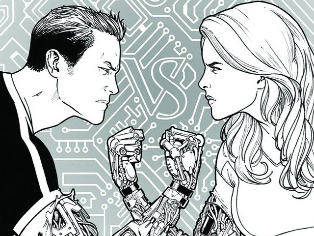 Man woman circuit board robot free wallpaper - medium preview image