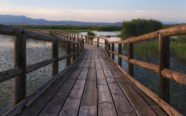 Wooden bridge over water with free wallpaper - medium preview image