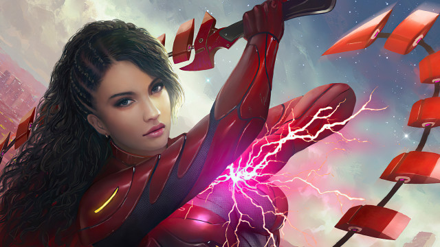 Woman red suit lightning bolt free wallpaper - medium preview image