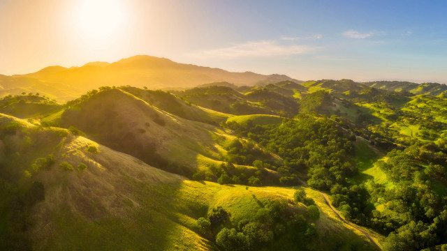 Sunset green valley hills trees free wallpaper - medium preview image