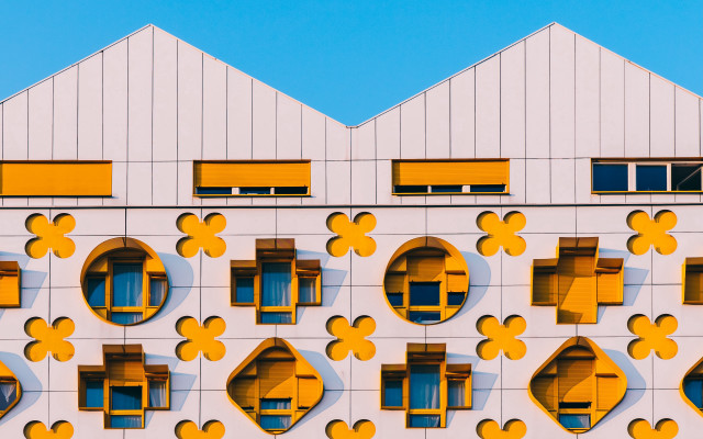 Modernist building yellow windows white free wallpaper - medium preview image