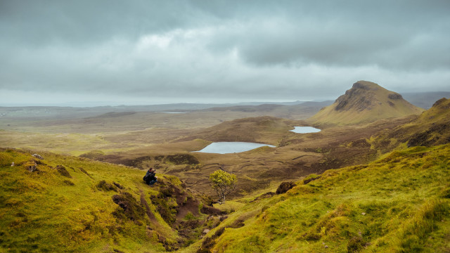 Horse riding grassy hill lake free wallpaper - medium preview image