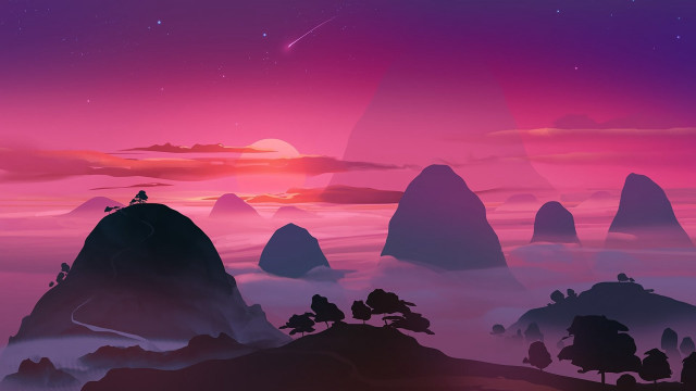 Mountains hill starry sky crescent free wallpaper - medium preview image