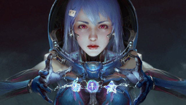 Blue haired futuristic saber lightbulb free wallpaper - medium preview image