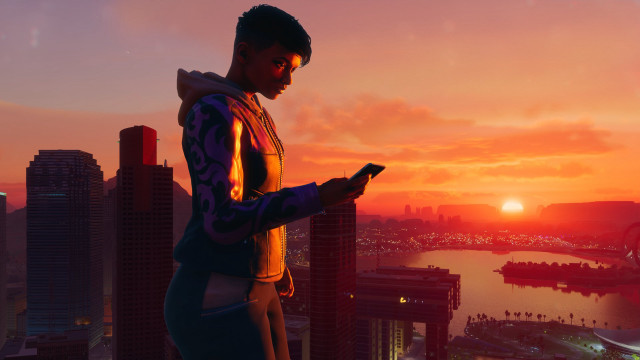 Futuristic city sunset teenager hoodie free wallpaper - medium preview image