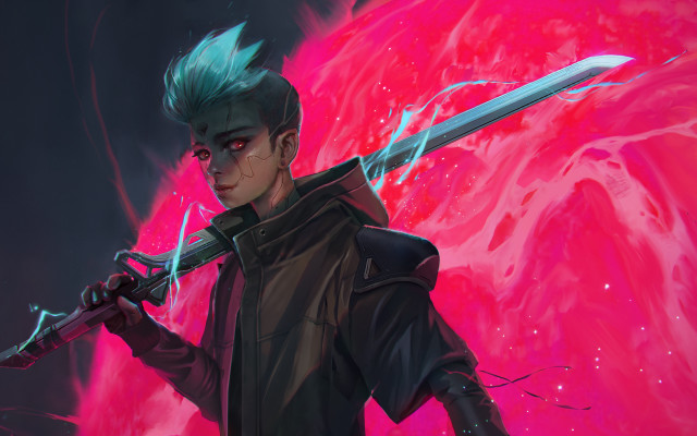 Man sword pink background red free wallpaper - medium preview image
