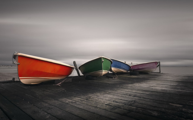 Three boats dock cloudy day free wallpaper - medium preview image