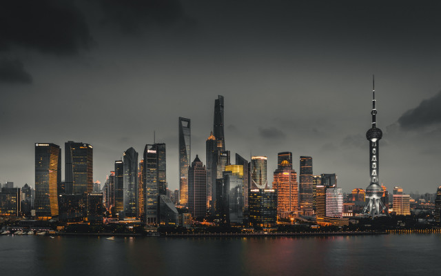 Cyberpunk city skyline night tower free wallpaper - medium preview image