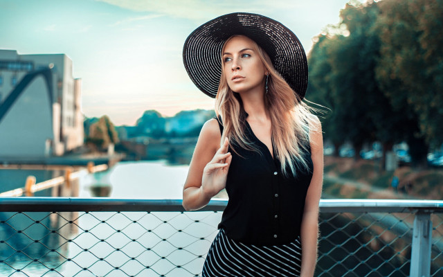 Woman hat dress bridge city free wallpaper - medium preview image