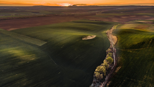 Field train sunset clouds landart free wallpaper - medium preview image