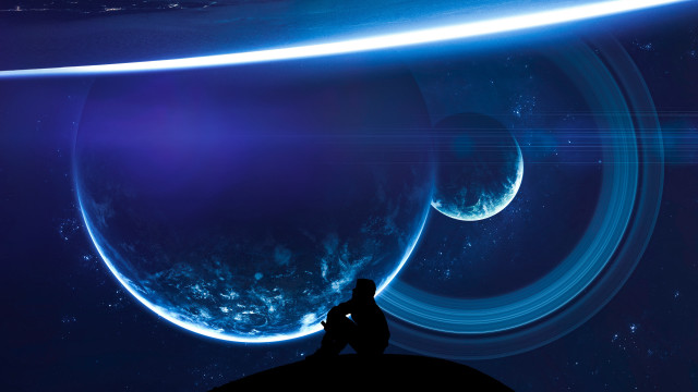 Space man rock sitting constellation free wallpaper - medium preview image