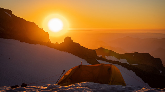 Snowy mountain tent sunset dusk free wallpaper - medium preview image