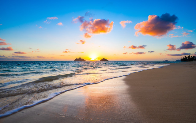 Beach waves sunset island clouds free wallpaper - medium preview image