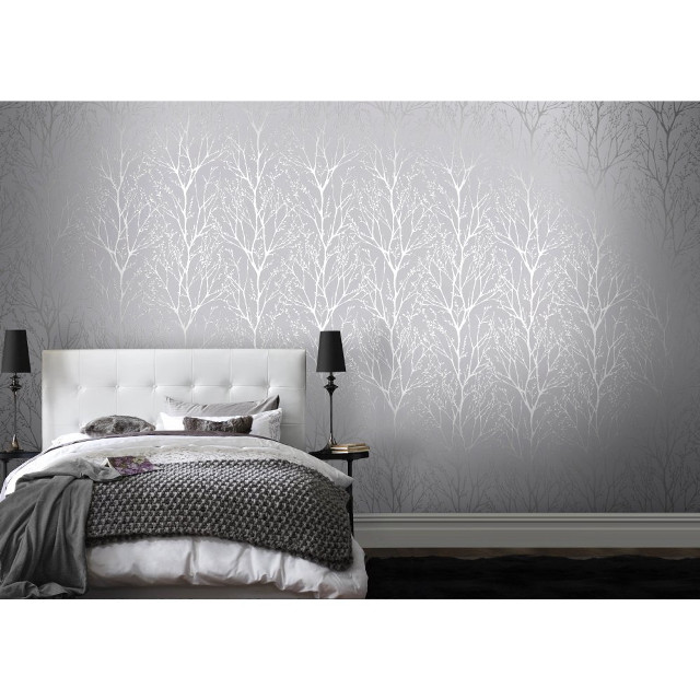 Bedroom wallpaper trees bed nightstand free wallpaper - medium preview image