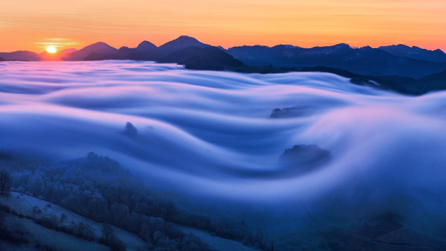 Sunset mountain sea clouds setting free wallpaper - medium preview image