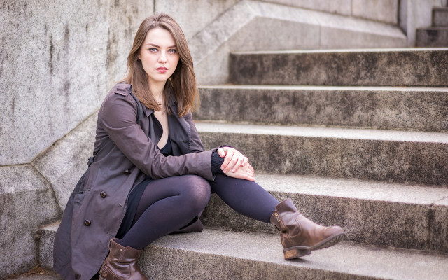 Woman sitting steps portrait anna free wallpaper - medium preview image