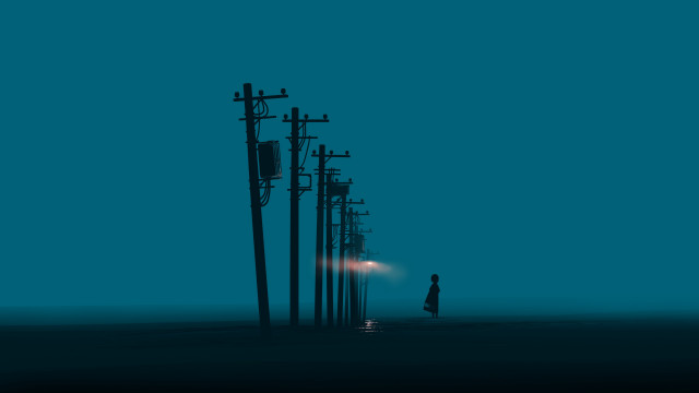 Person telephone poles streetlight minimalism free wallpaper - medium preview image