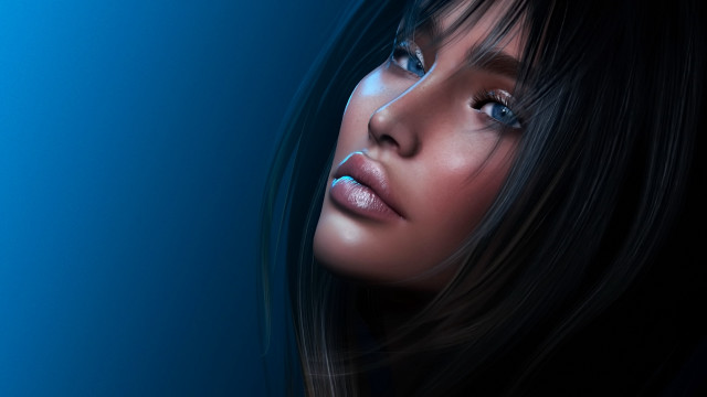 Woman blue background realistic anton free wallpaper - medium preview image