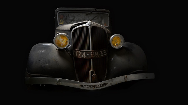 Old car yellow headlight black free wallpaper - medium preview image