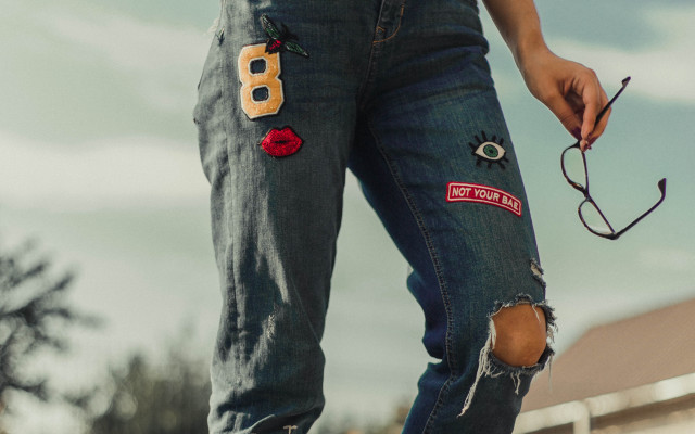 Jeans patches rose maximalism microdetails free wallpaper - medium preview image
