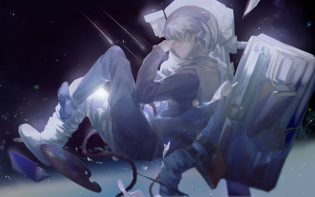 Falling man sword space aurora free wallpaper - medium preview image