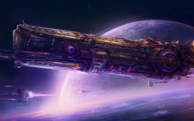 Futuristic space station over planet free wallpaper - medium preview image
