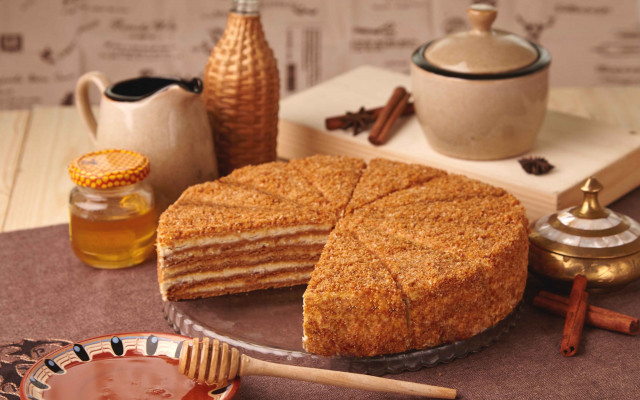 Cake slice honey plate food free wallpaper - medium preview image