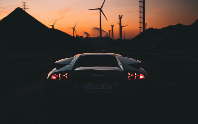 Car windmill sunset orange sky free wallpaper - medium preview image