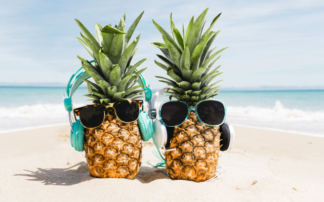 Pineapples sunglasses beach ocean blue free wallpaper - medium preview image