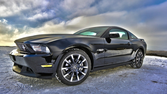 Black mustang snowy hill cloudy free wallpaper - medium preview image