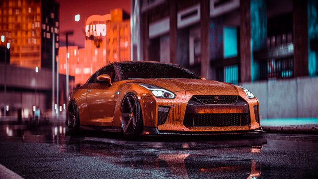 Wet street car night city free wallpaper - medium preview image