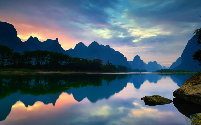 Sunset mountain lake forest horizon #3 free wallpaper - medium preview image