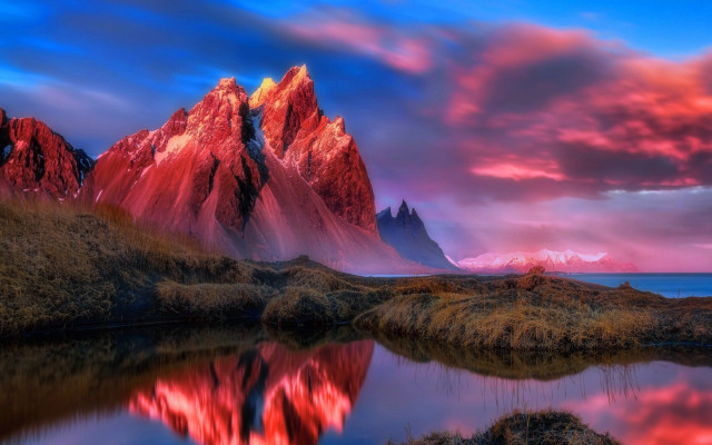 Mountain lake mystical sunset gradient free wallpaper - medium preview image