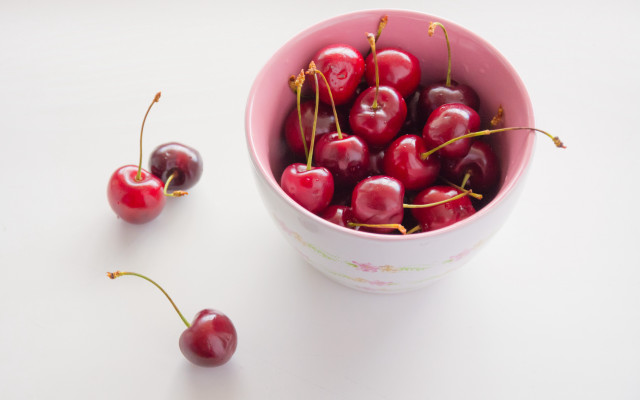 Bowl cherries white table attached free wallpaper - medium preview image
