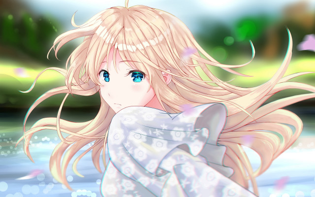 Blonde girl water anime floral free wallpaper - medium preview image