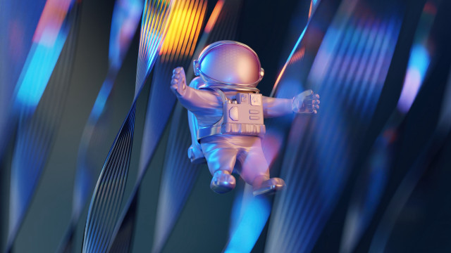 Small astronaut floating blue yellow free wallpaper - medium preview image