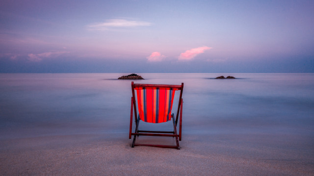 Red white chair beach sunset free wallpaper - medium preview image