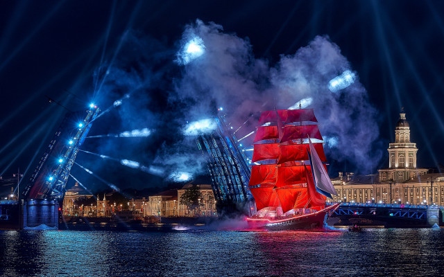 Red boat river city clock free wallpaper - medium preview image