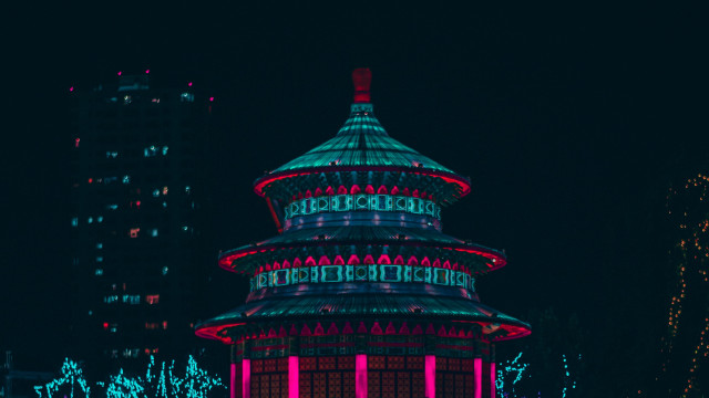 Lit tower cityscape neon hologram free wallpaper - medium preview image