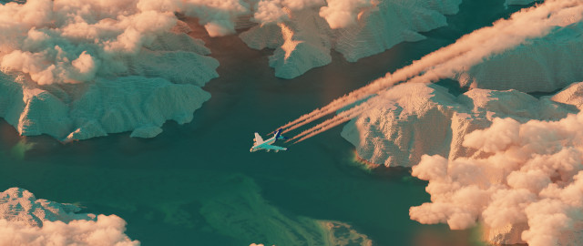 Jet plane over water clouds free wallpaper - medium preview image