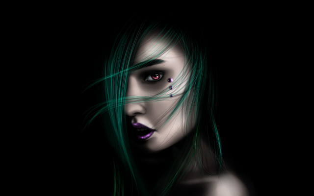 Creepy green haired woman gothic free wallpaper - medium preview image