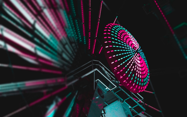 Ferriswheel neonlight cyberpunk blurry depthpinkgreen free wallpaper - medium preview image